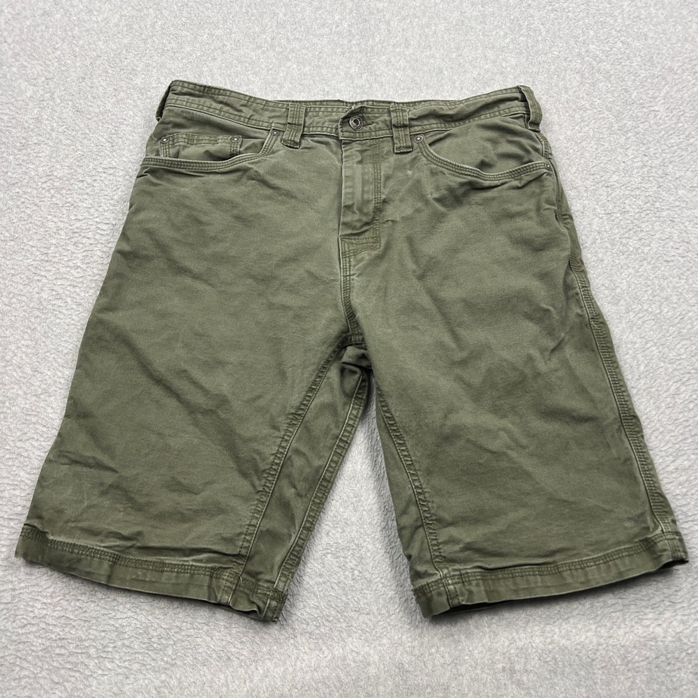 prAna Bronson Short Mens 33 Green Stretch Organic Cotton Utility Hiking Summer
